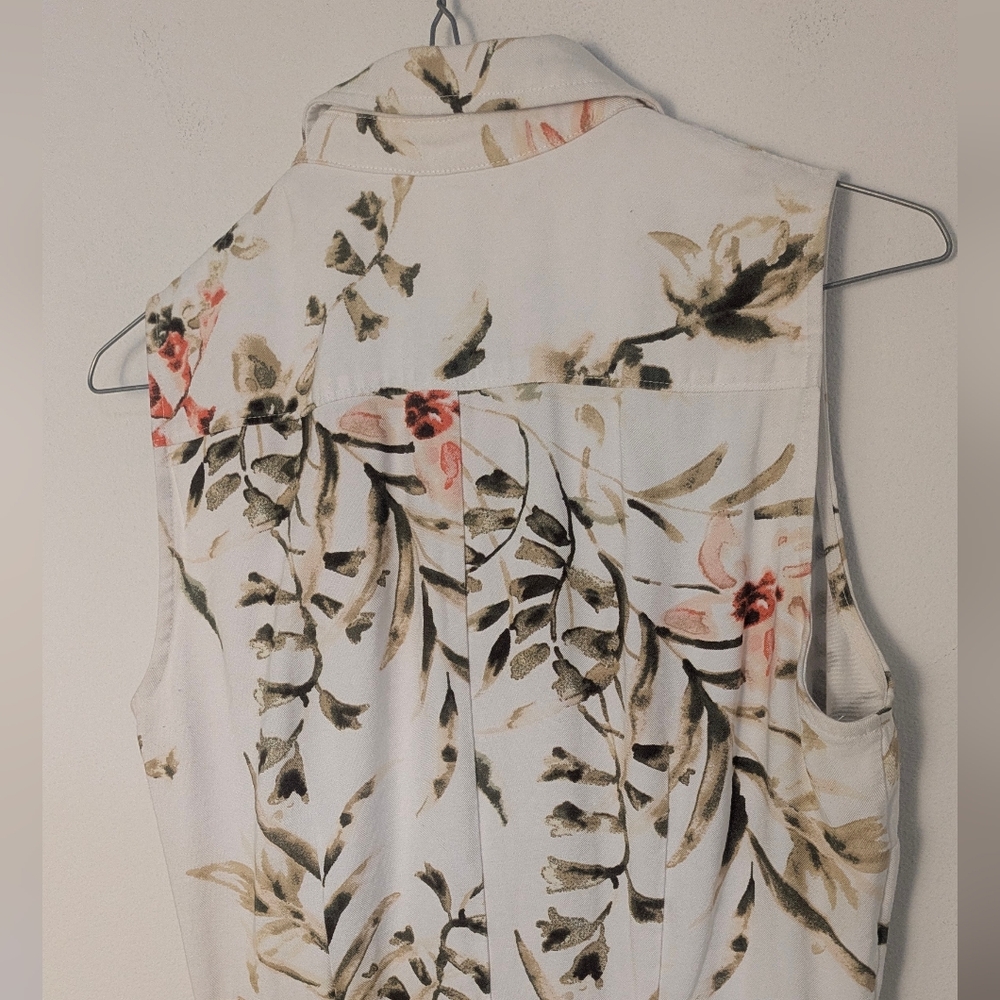 White House Black Market Floral Sleeveless Button Front Dress Size 4 White - Picture 6 of 13
